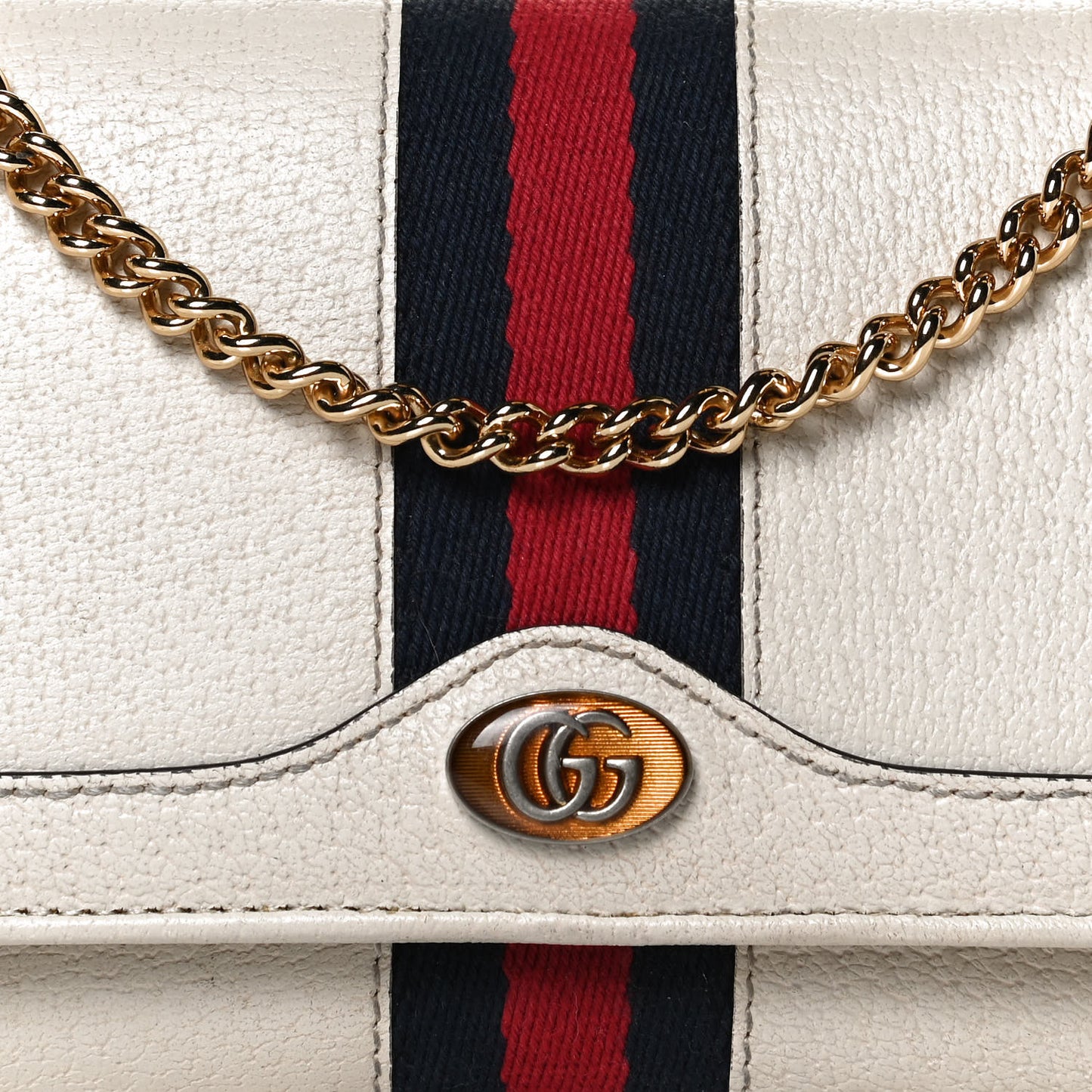 Textured Calfskin Web Ophidia Wallet On Chain Mystic White