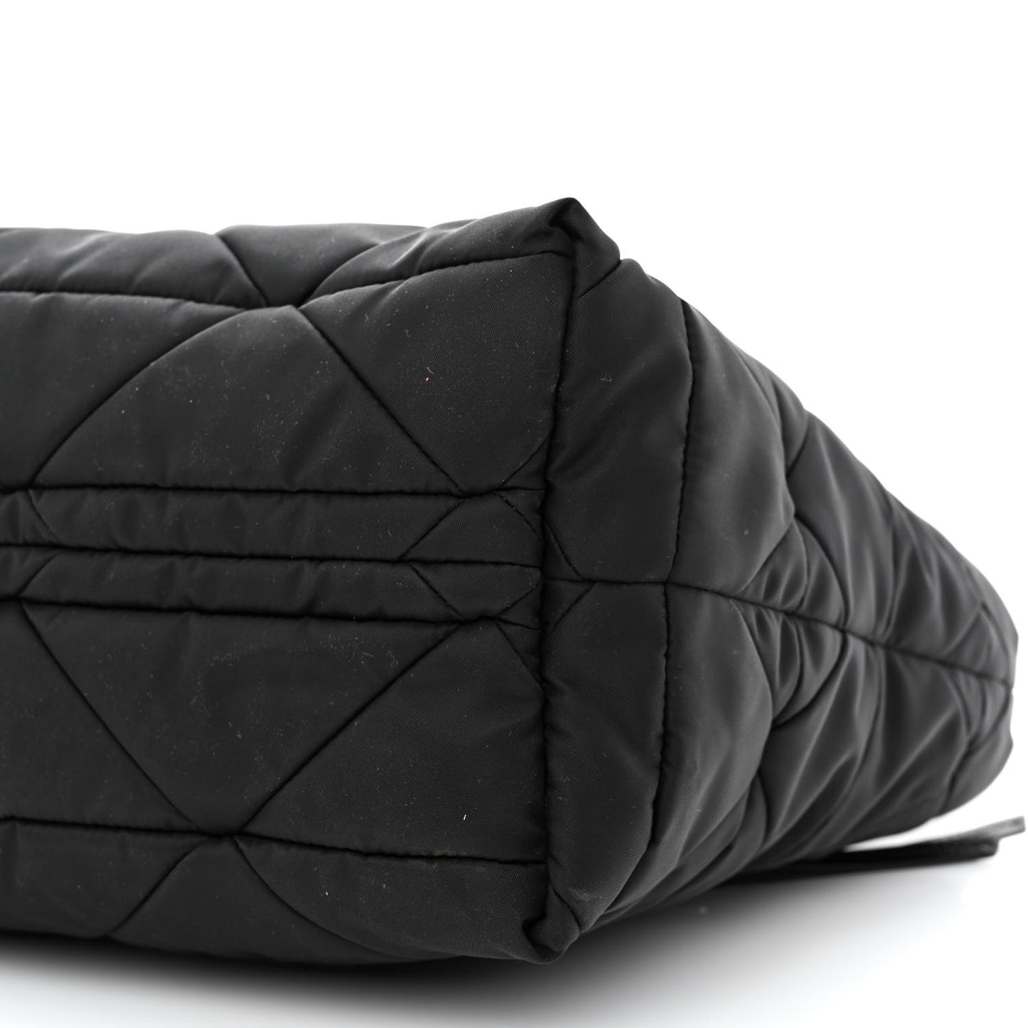 Re-Nylon Nappa Triangle Quilted Padded Small Double Handled Zip Tote Black