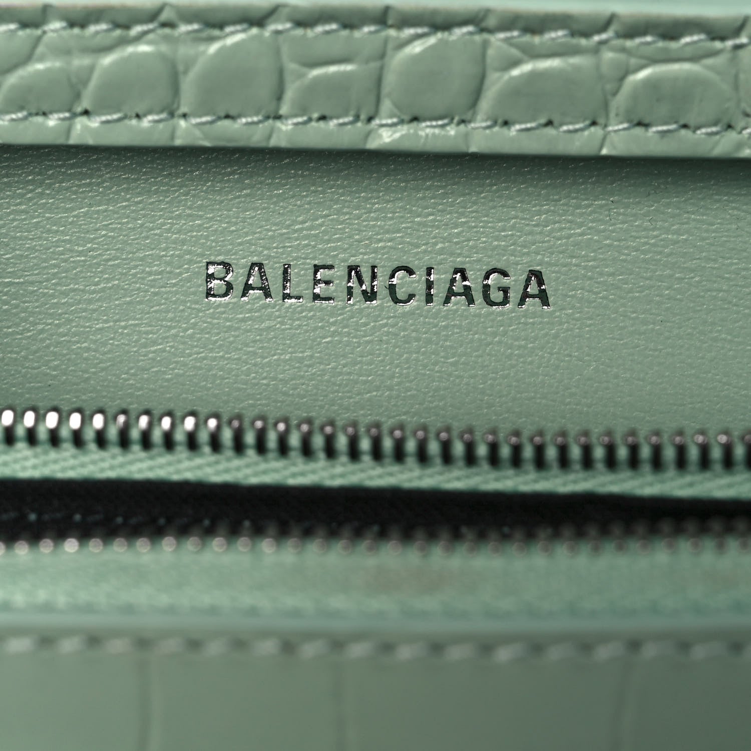 Balenciaga Shiny Calfskin Crocodile Embossed Hourglass Chain Bag Light Green 5 of 7