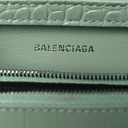 Balenciaga Shiny Calfskin Crocodile Embossed Hourglass Chain Bag Light Green 5 of 7