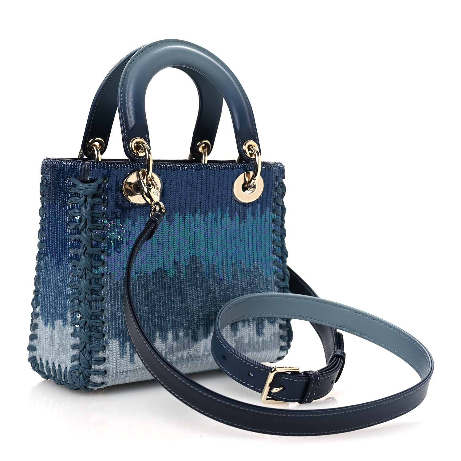 Christian Dior Calfskin Sequin Gradient Stitched Small Lady Dior Blue 3 of 12
