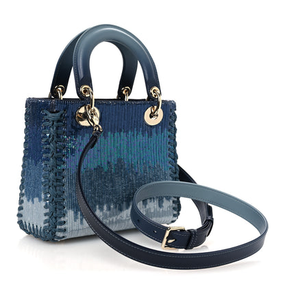 Christian Dior Calfskin Sequin Gradient Stitched Small Lady Dior Blue 3 of 12