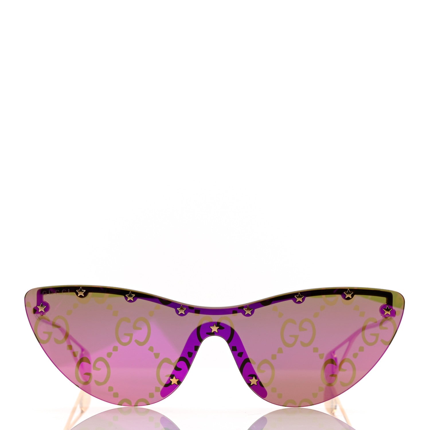 Gucci Metal Rimless Star Studded Monogram 90mm Cat Eye GG0666S Sunglasses Mirror Purple 2 of 8