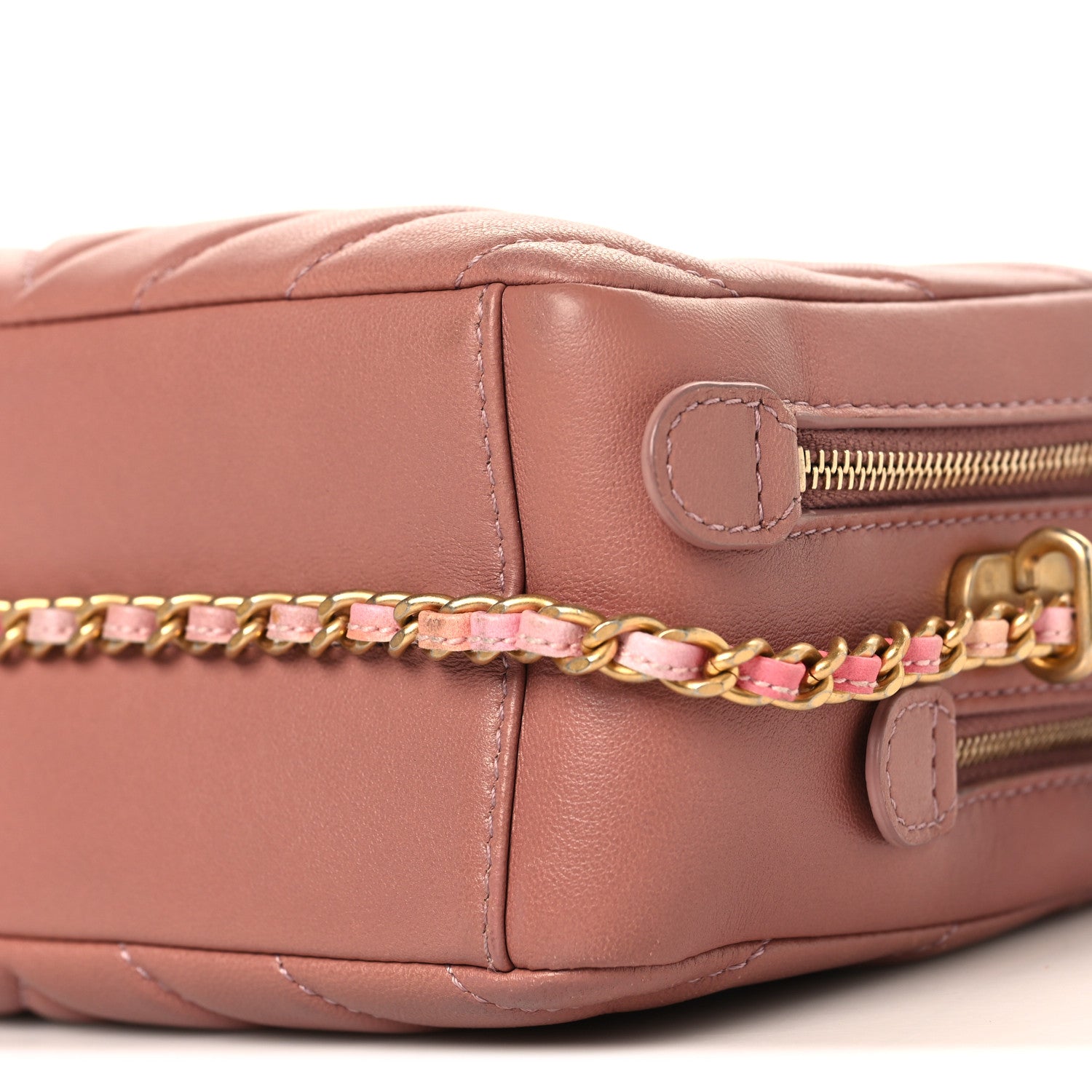 Chanel Lambskin Chevron Quilted Chain Around Camera Case Pink 11 of 12