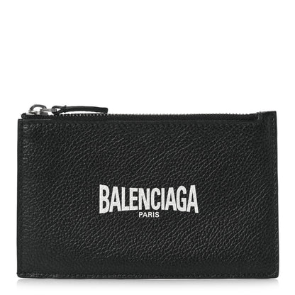 Balenciaga Grained Calfskin Logo Large Cash Long Coin Card Holder Black White 1 of 8