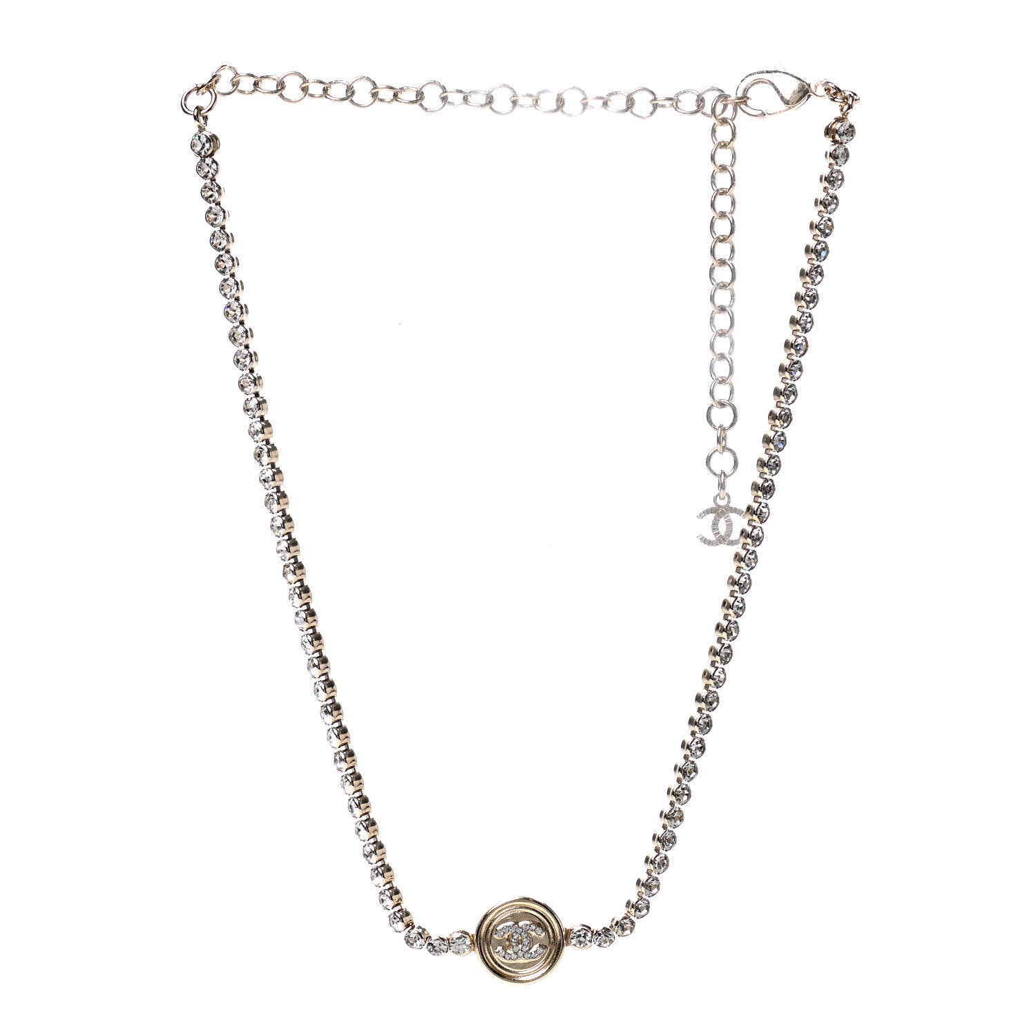 Chanel Crystal CC Chain Short Necklace Gold 3 of 6