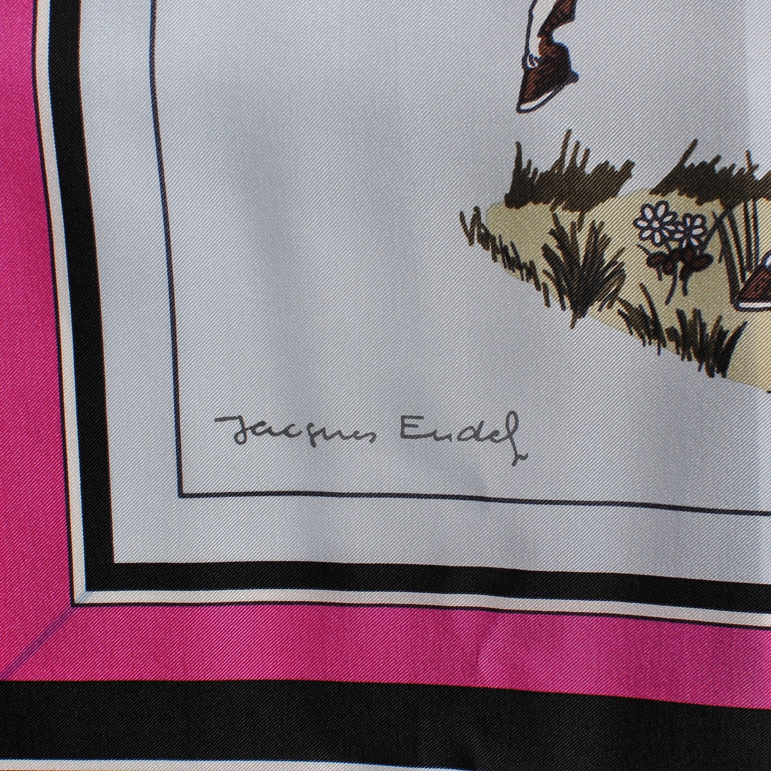 Hermes Silk Couvertures Et Tenues de Jour Scarf 140 Gris Perle Fuchsia Black 8 of 14