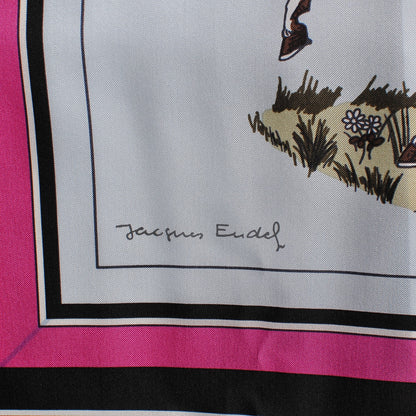 Hermes Silk Couvertures Et Tenues de Jour Scarf 140 Gris Perle Fuchsia Black 8 of 14