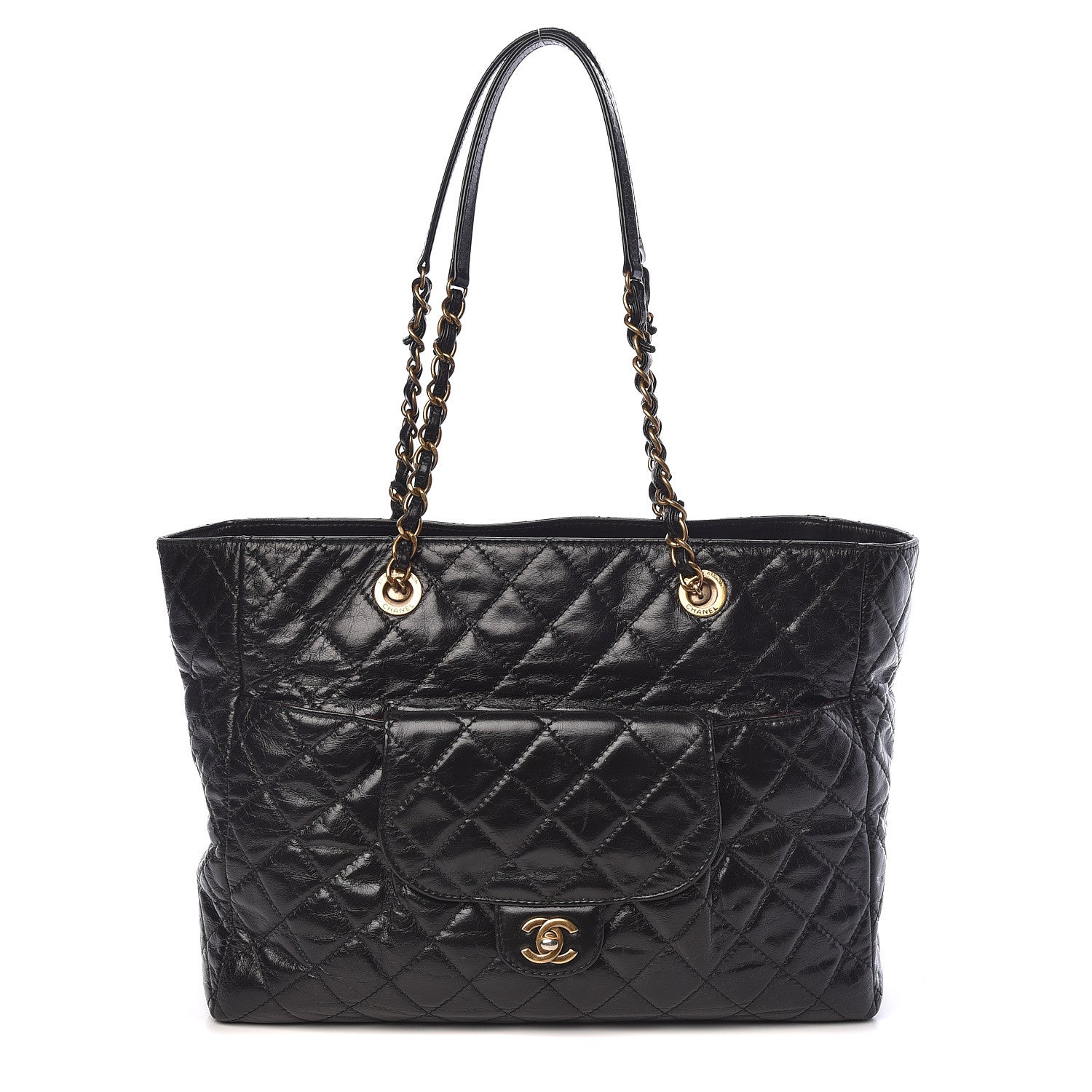 Chanel Glazed Calfskin Quilted Large Front Pocket Tote Black 1 of 10
