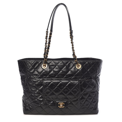 Chanel Glazed Calfskin Quilted Large Front Pocket Tote Black 1 of 10