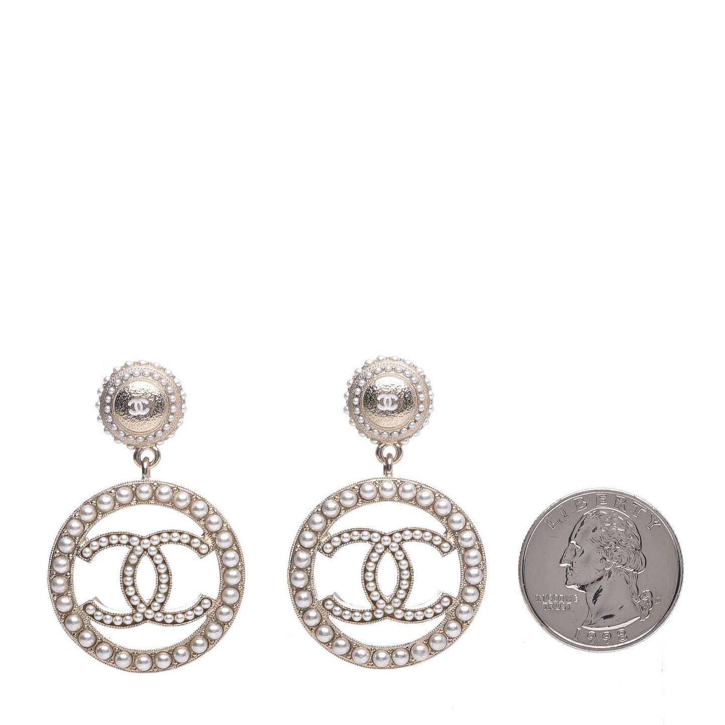 Pearl CC Dangle Earrings Gold