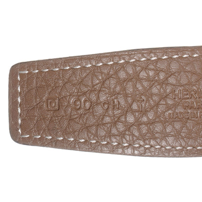 Hermes Taurillon Clemence Box Reversible Constance 32mm Belt Strap 90 Etoupe Noir 4 of 5