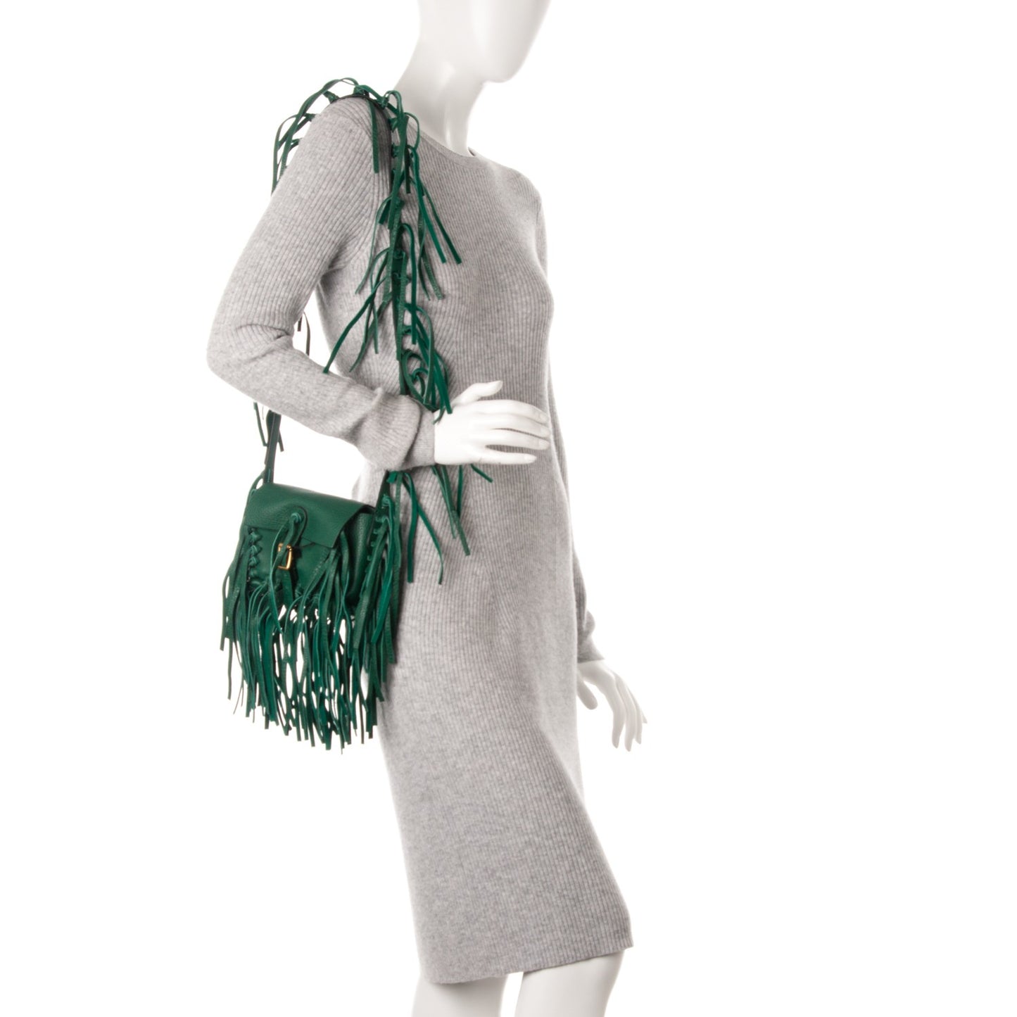 Pebbled Calfskin Small C Rockee Fringe Shoulder Bag Light Emerald