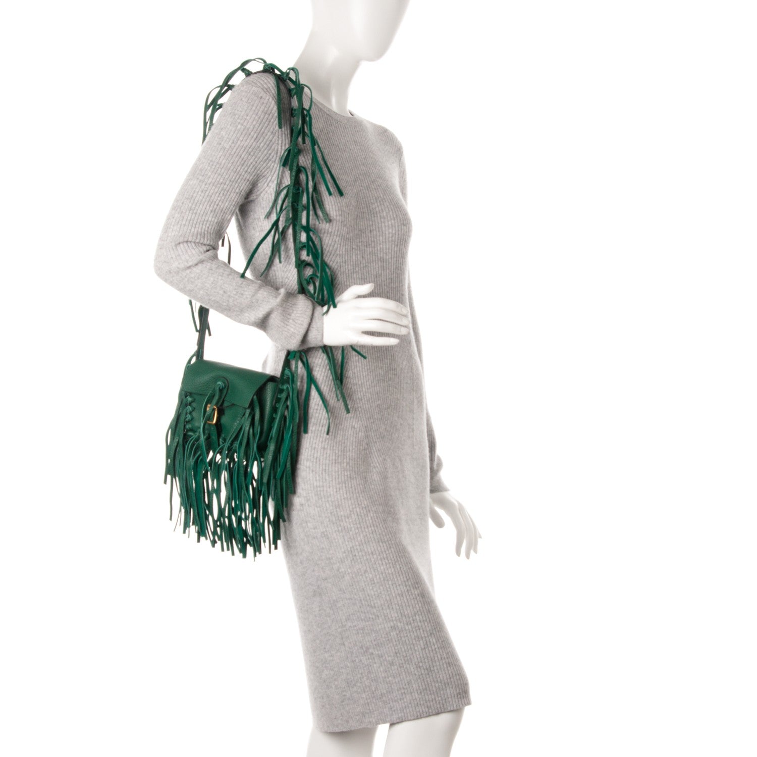 Valentino Garavani Pebbled Calfskin Small C Rockee Fringe Shoulder Bag Light Emerald 2 of 7