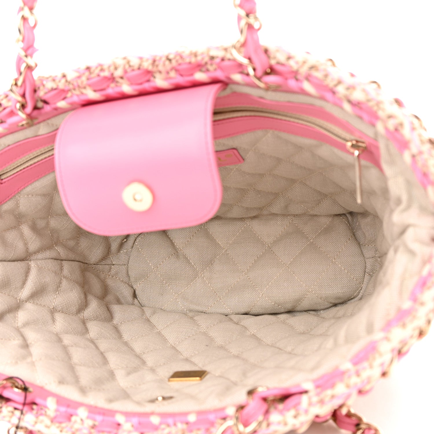 Chanel Mixed Fibers Calfskin Crochet Small Shopping Bag Beige Pink 4 of 11