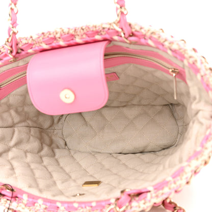 Chanel Mixed Fibers Calfskin Crochet Small Shopping Bag Beige Pink 4 of 11