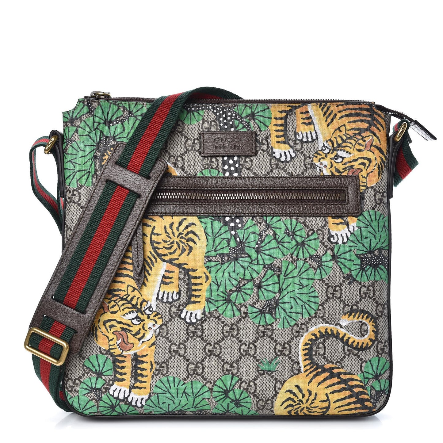 GG Supreme Monogram Bengal Web Medium Flat Messenger Beige Yard
