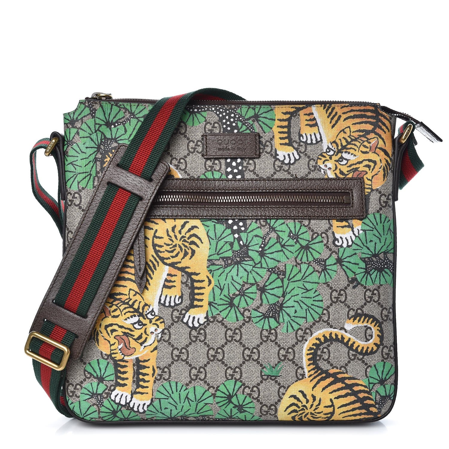 Gucci GG Supreme Monogram Bengal Web Medium Flat Messenger Beige Yard 1 of 8