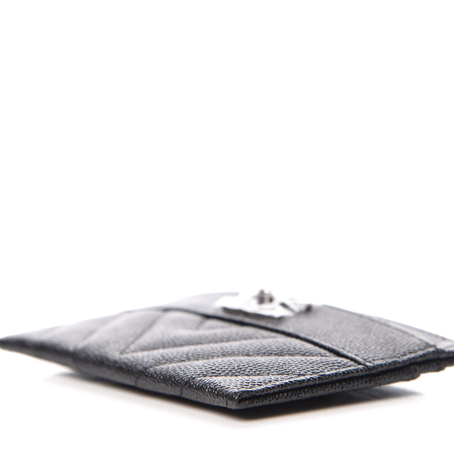 Caviar Chevron Quilted Vintage Mademoiselle Card Holder Black