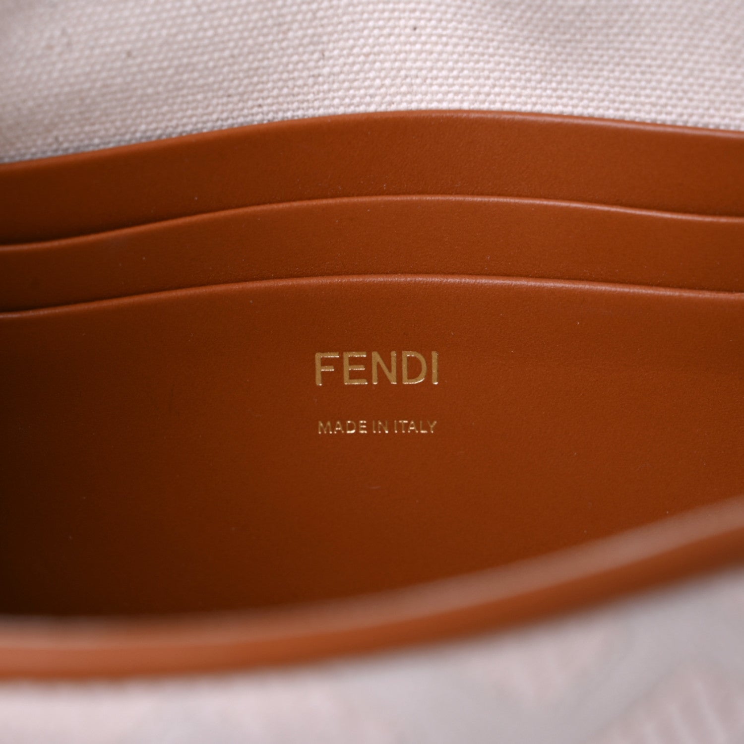 Fendi Canvas Vitello King Bi-Color Strap FF Embroidered Mini Baguette Grezzo Brandy Cuoio 6 of 12