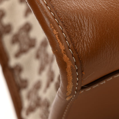 Celine Canvas Calfskin Triomphe Embroidered Horizontal Cabas Tan 11 of 14