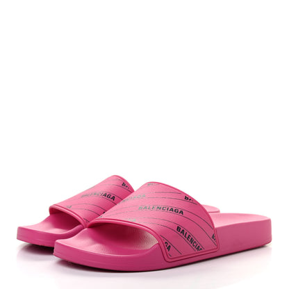 Balenciaga Rubber Allover Logo Womens Pool Slide Sandals 37 Pink Black 3 of 7