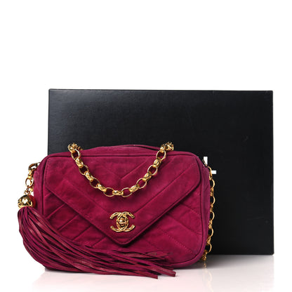 Chanel Suede Chevron CC Tassel Camera Bag Dark Pink 12 of 12