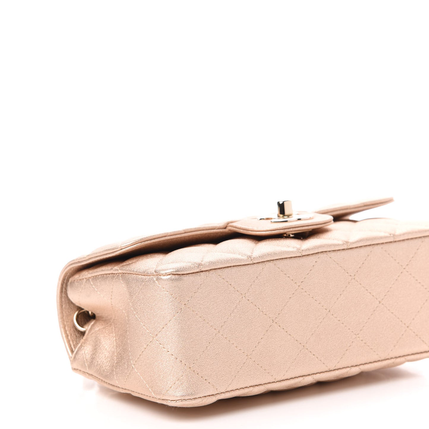 Metallic Lambskin Quilted Mini Rectangular Flap Gold