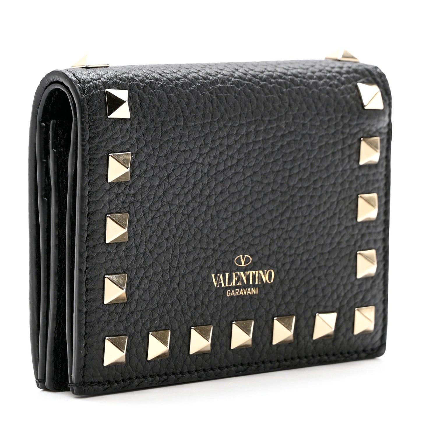 Calfskin Rockstud Bi-Fold Card Holder Black