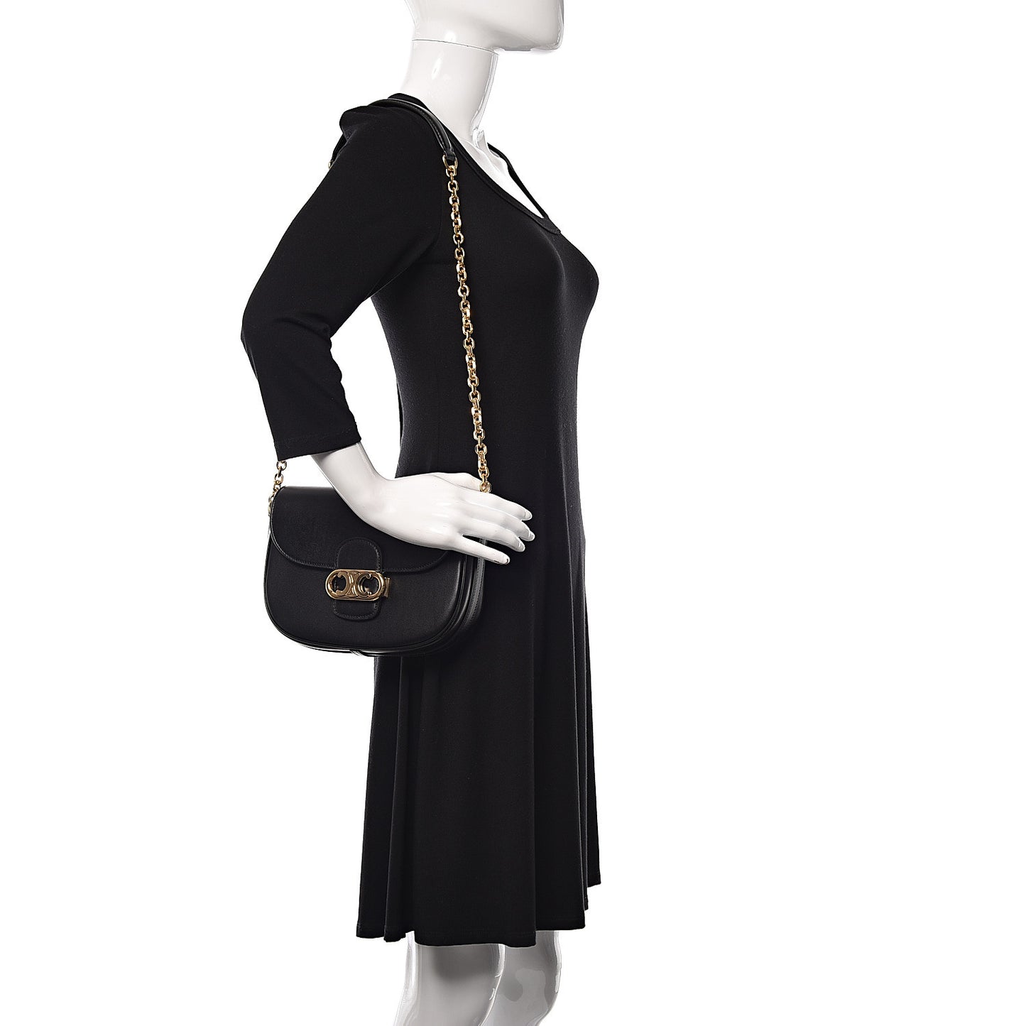 Shiny Calfskin Medium Chain Maillon Triomphe Black
