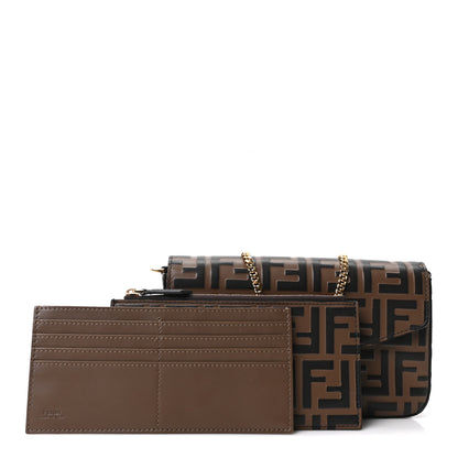 Fendi Vitello Soft F is Fendi Bi-Color FF 1974 Embossed Envelope Wallet On Chain with Pouches Maya Black 3 of 12