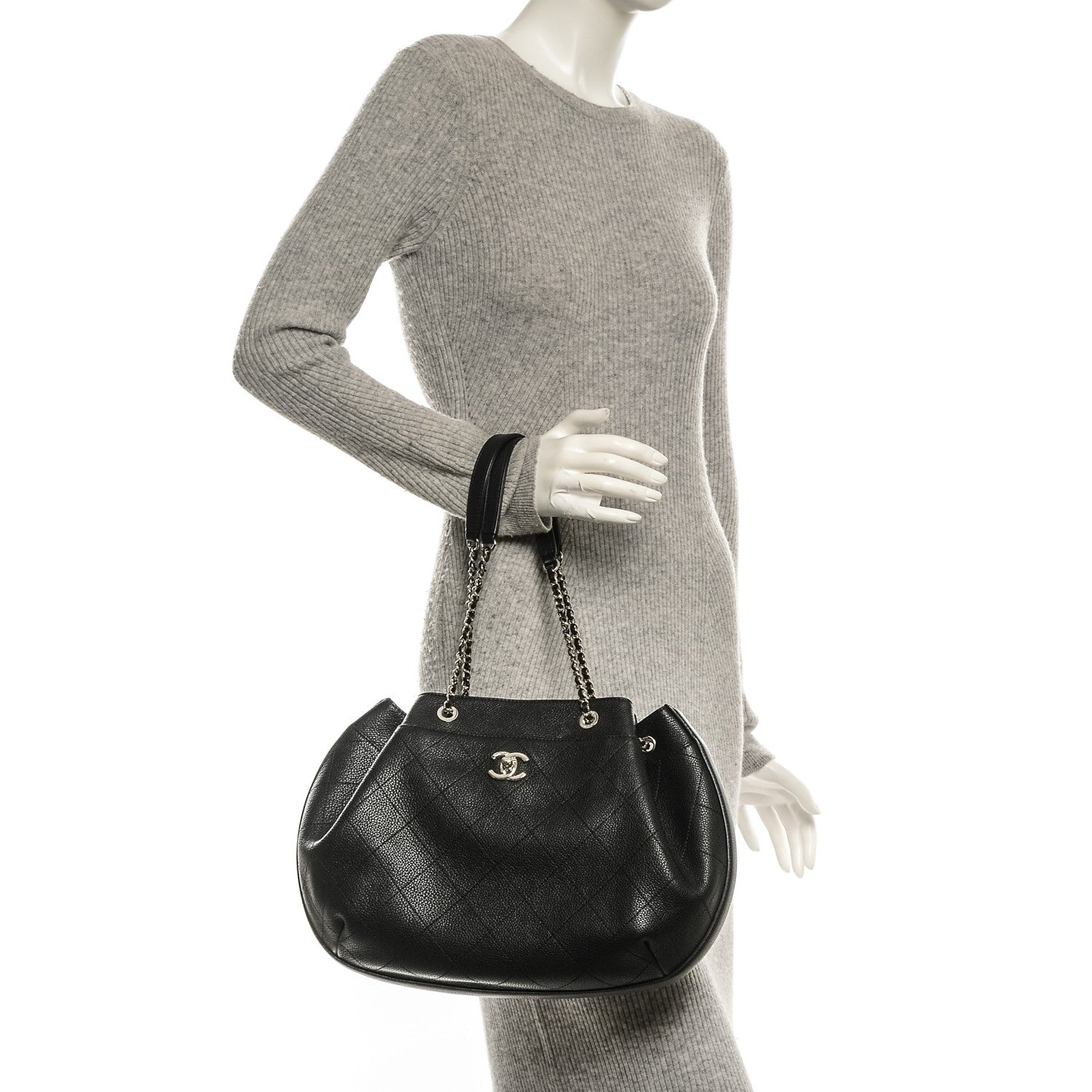 Chanel Grained Calfskin Stitched Accordion Shoulder Bag Black 2 of 7