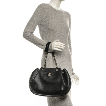 Chanel Grained Calfskin Stitched Accordion Shoulder Bag Black 2 of 7