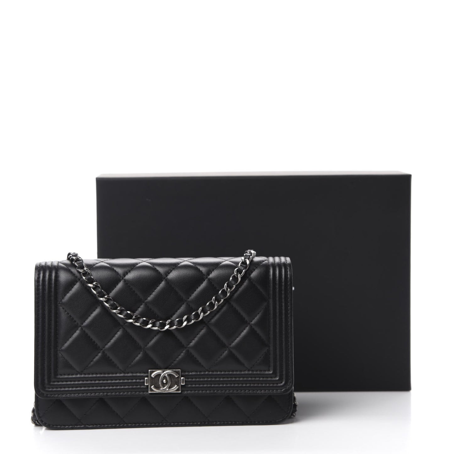 Lambskin Quilted Boy Wallet On Chain WOC Black