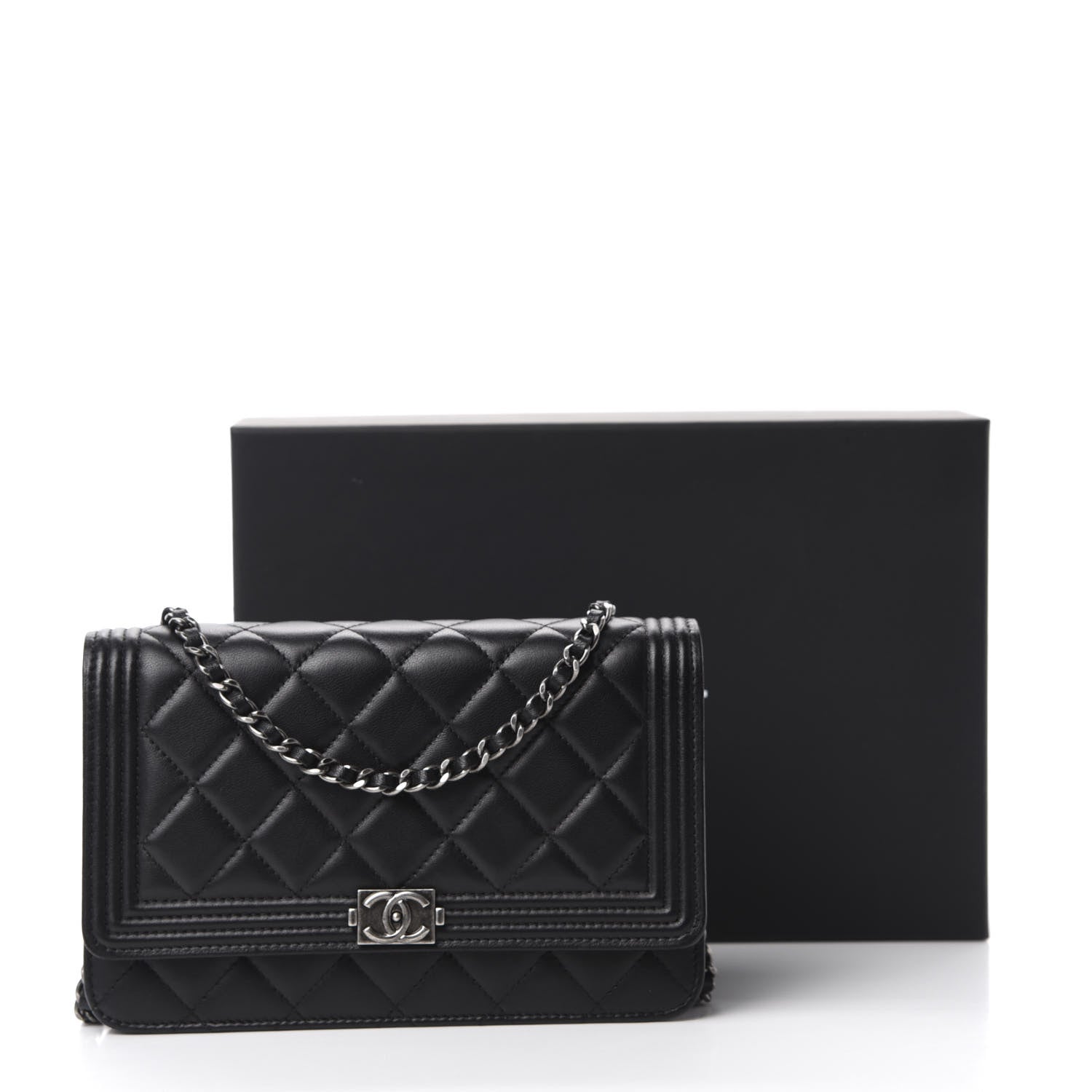 Chanel Lambskin Quilted Boy Wallet On Chain WOC Black 13 of 13