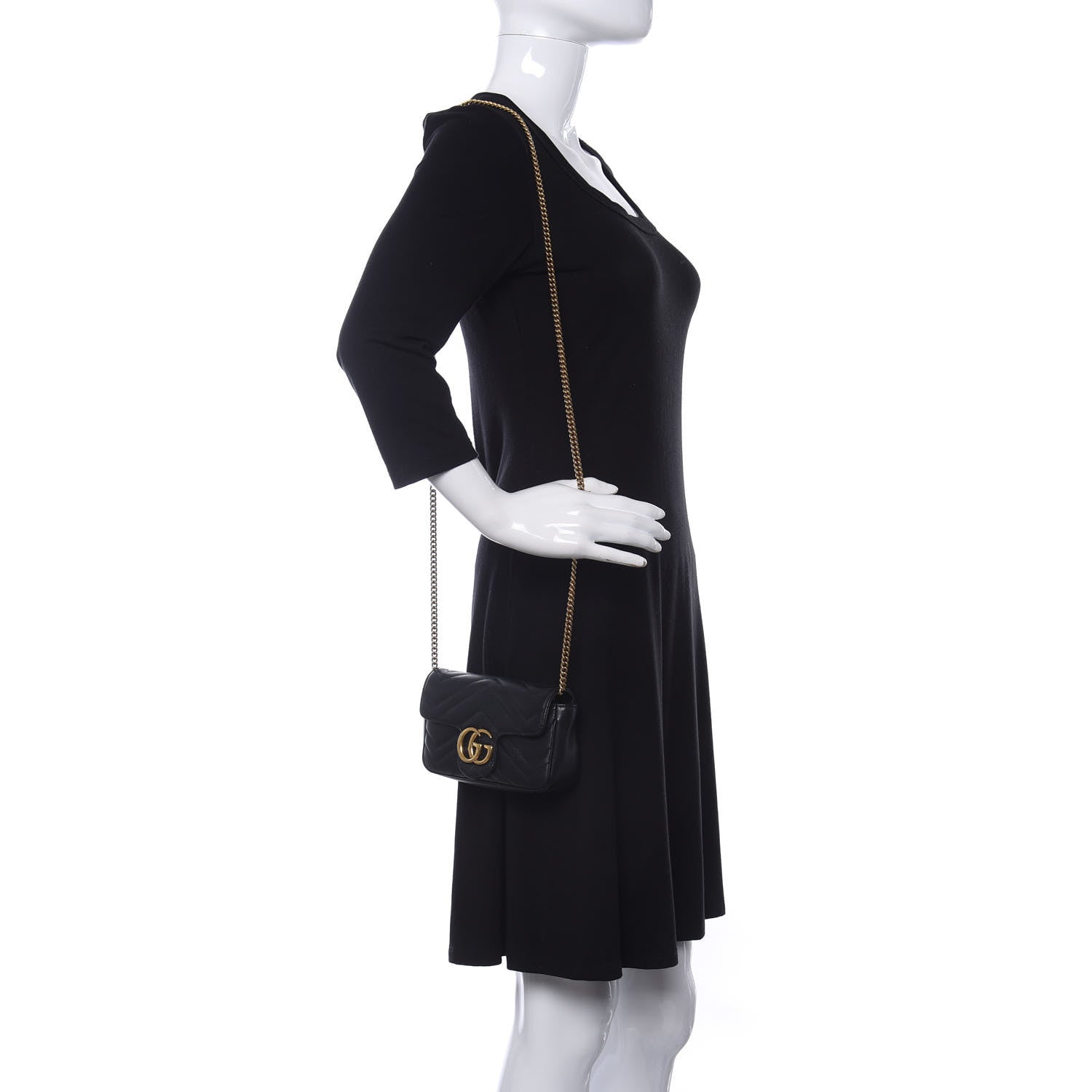 Gucci Calfskin Matelasse Super Mini GG Marmont Shoulder Bag Black 2 of 9