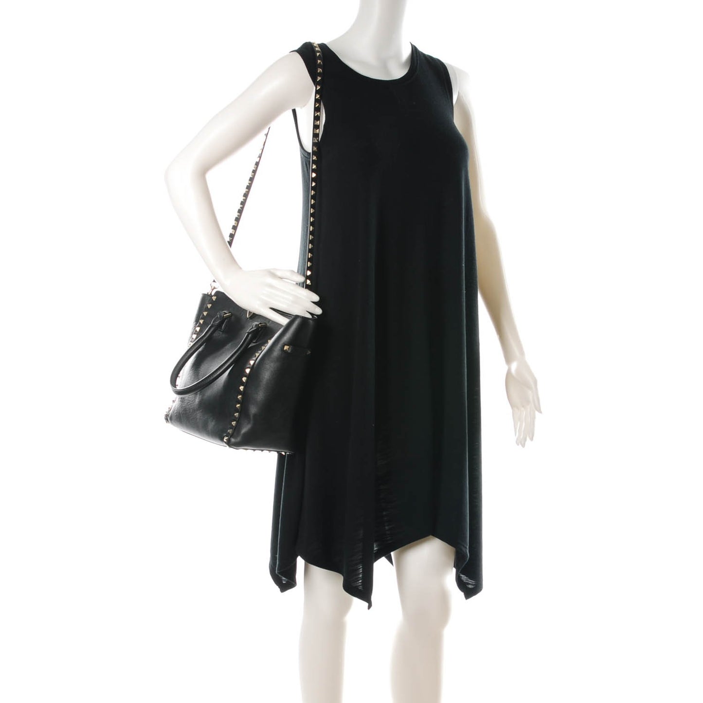 Vitello Rockstud Double Handle Tote Black