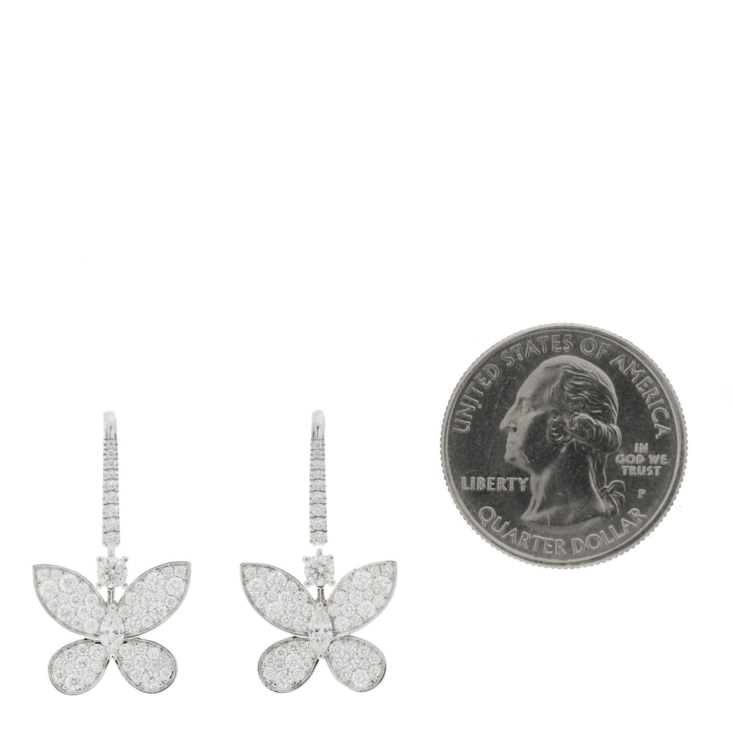 Graff 18K White Gold Diamond Pave Mini Butterfly Drop Earrings 2 of 5