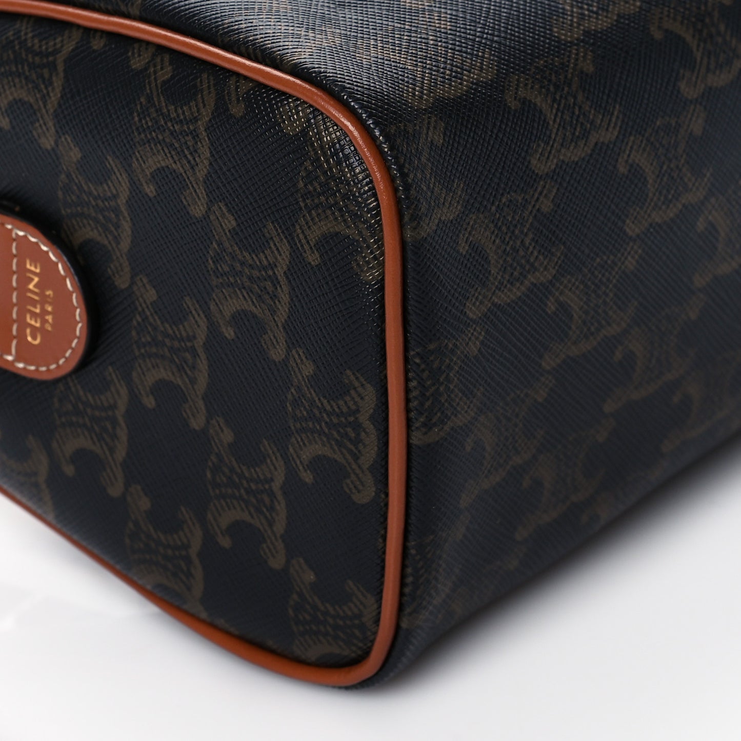 Triomphe Canvas Calfskin Small Boston Bag Tan