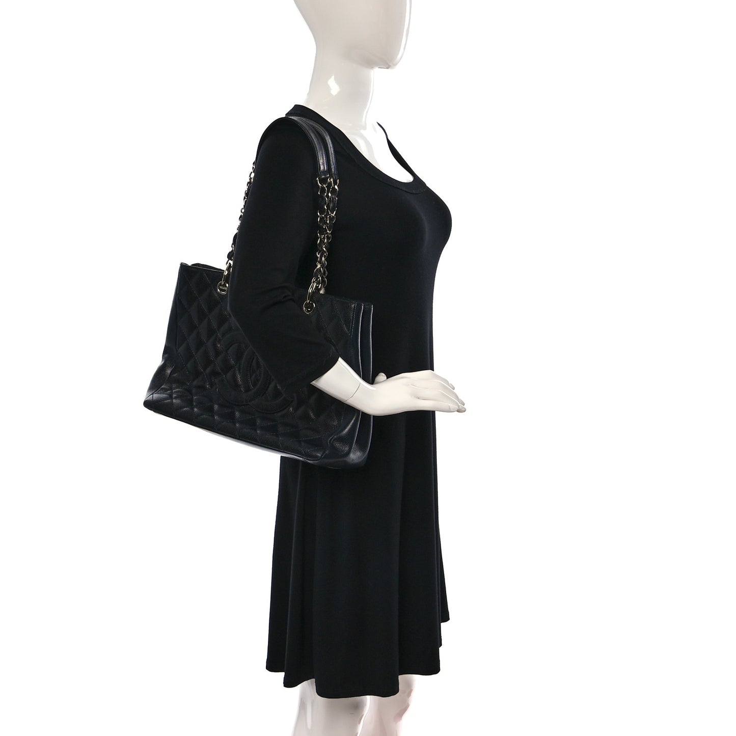 Caviar Quilted Grand Shopping Tote GST Dark Navy Blue