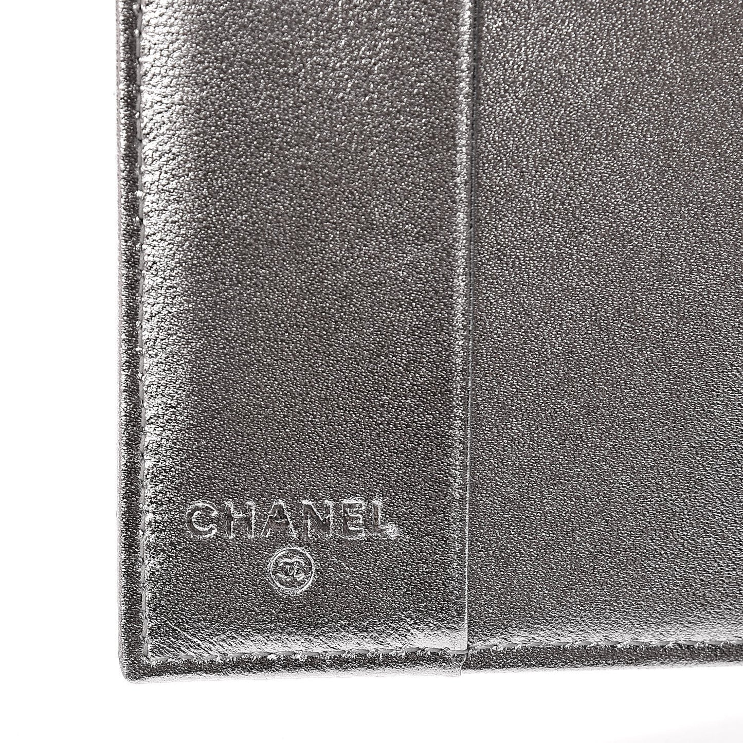 Metallic Lambskin Quilted Passport Holder Silver