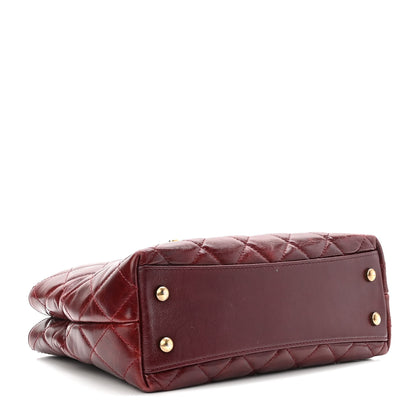Chanel Calfskin Quilted Small Gold Bar Top Handle Tote Burgundy 4 of 10