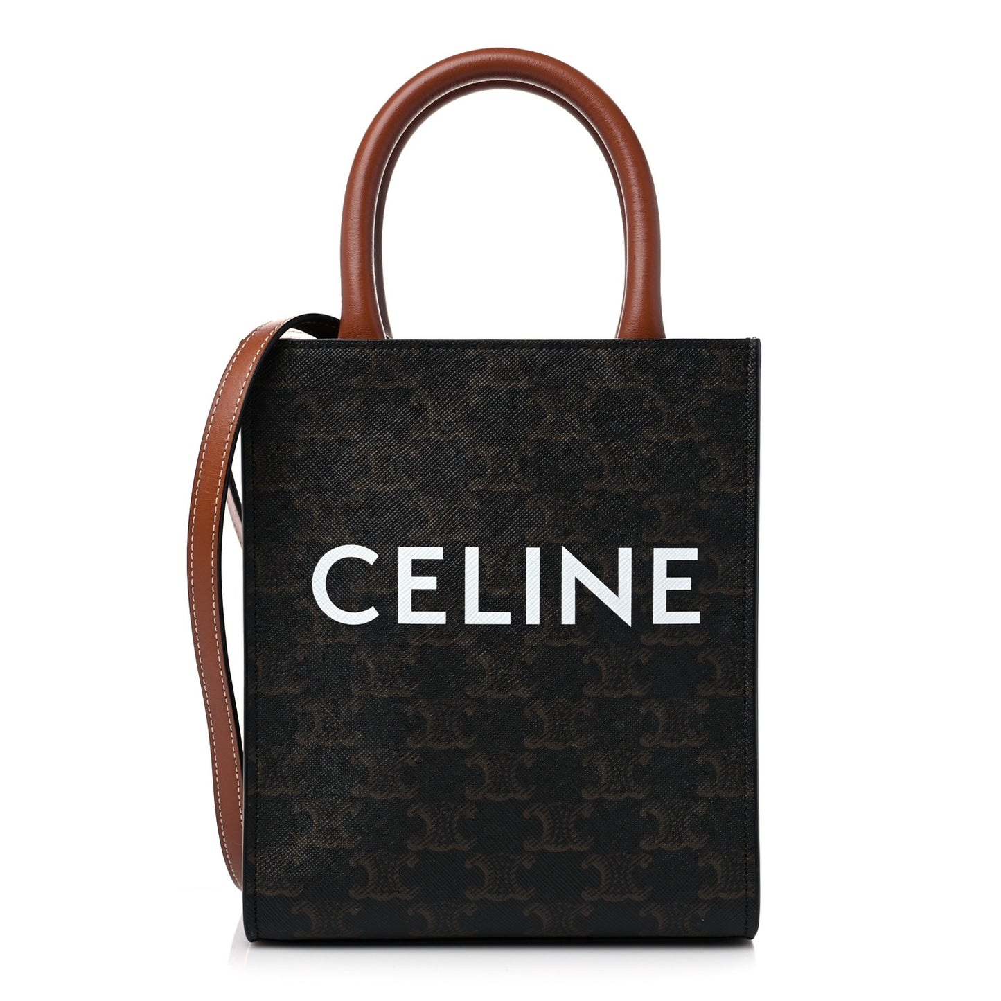 Triomphe Canvas Calfskin Mini Vertical Cabas Tan