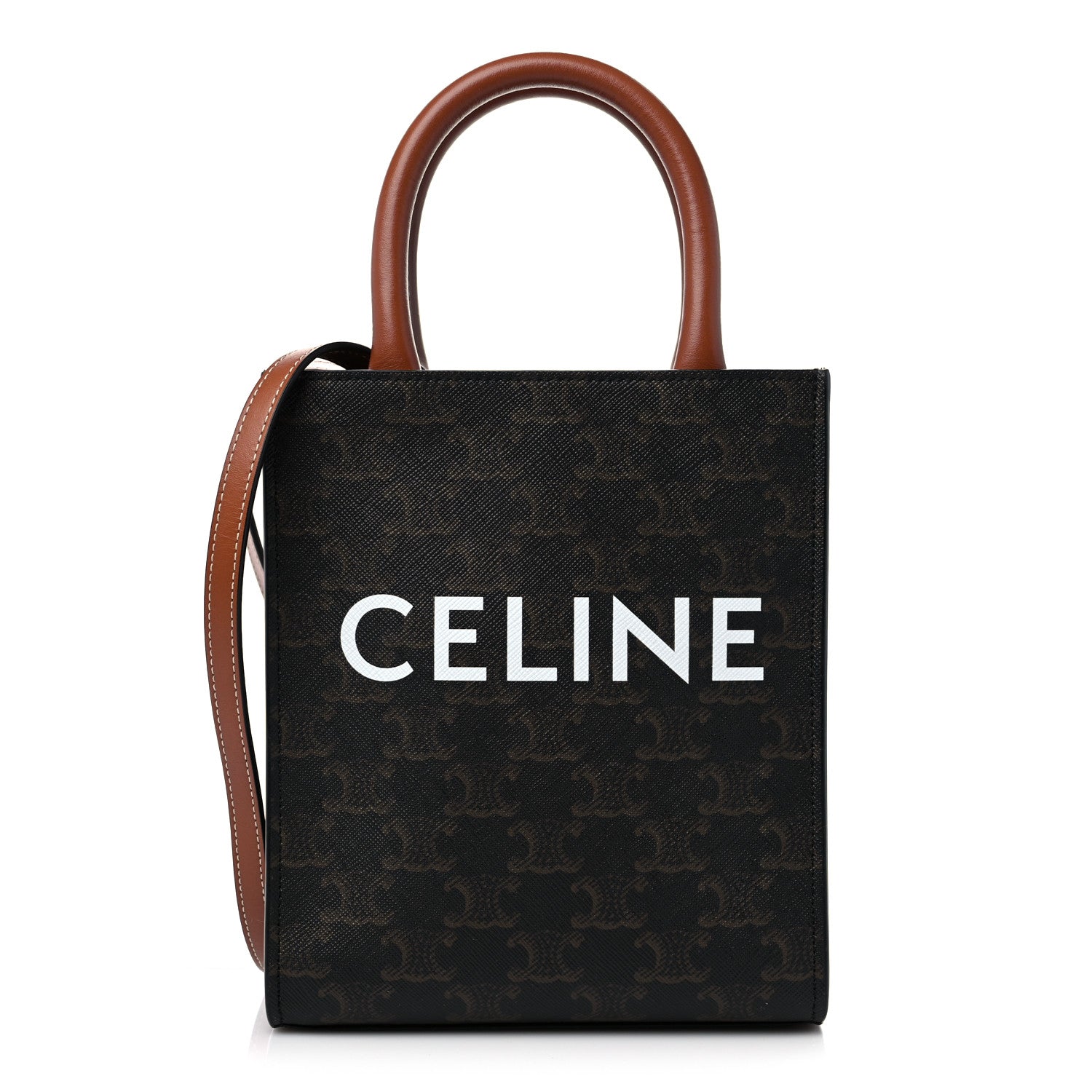 Celine Triomphe Canvas Calfskin Mini Vertical Cabas Tan 1 of 8