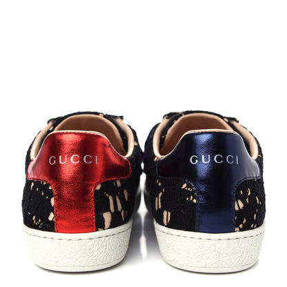 Gucci Lace Crystal Sylvie Web Flower Leaf Womens Ace Sneakers 36 Black Tan Beige 7 of 12