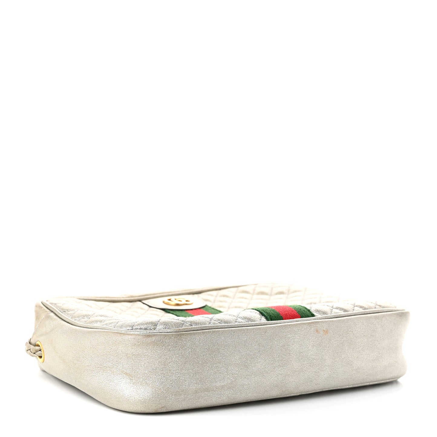 Laminated Nappa Web Trapuntata Mini GG Shoulder Bag Argento