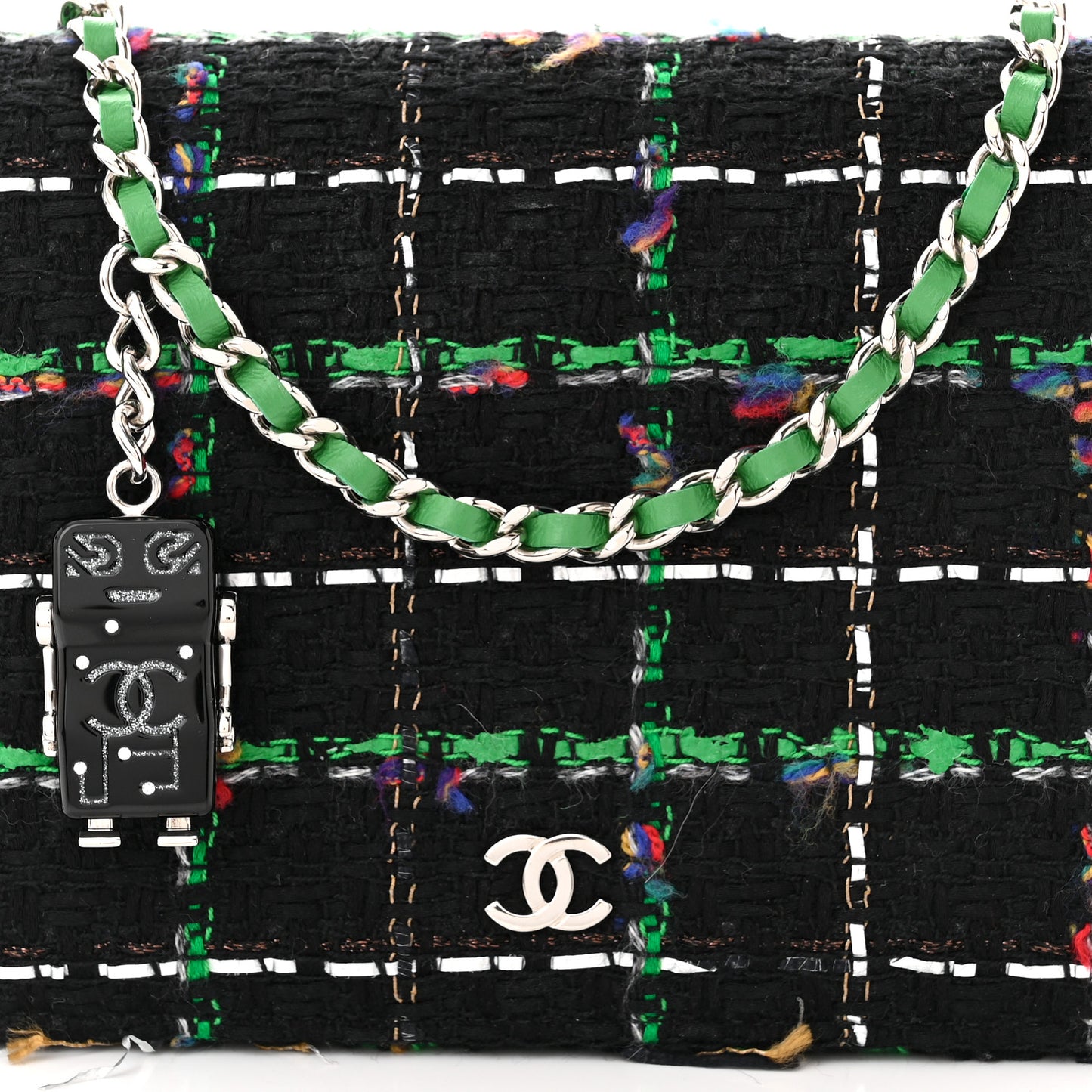 Tweed Fringe Wallet On Chain WOC Black Green