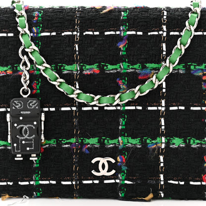 Chanel Tweed Fringe Wallet On Chain WOC Black Green 8 of 10