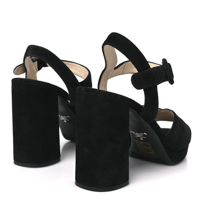Prada Camoscio Crisscross Platform 95mm Sandals 38.5 Black 5 of 10
