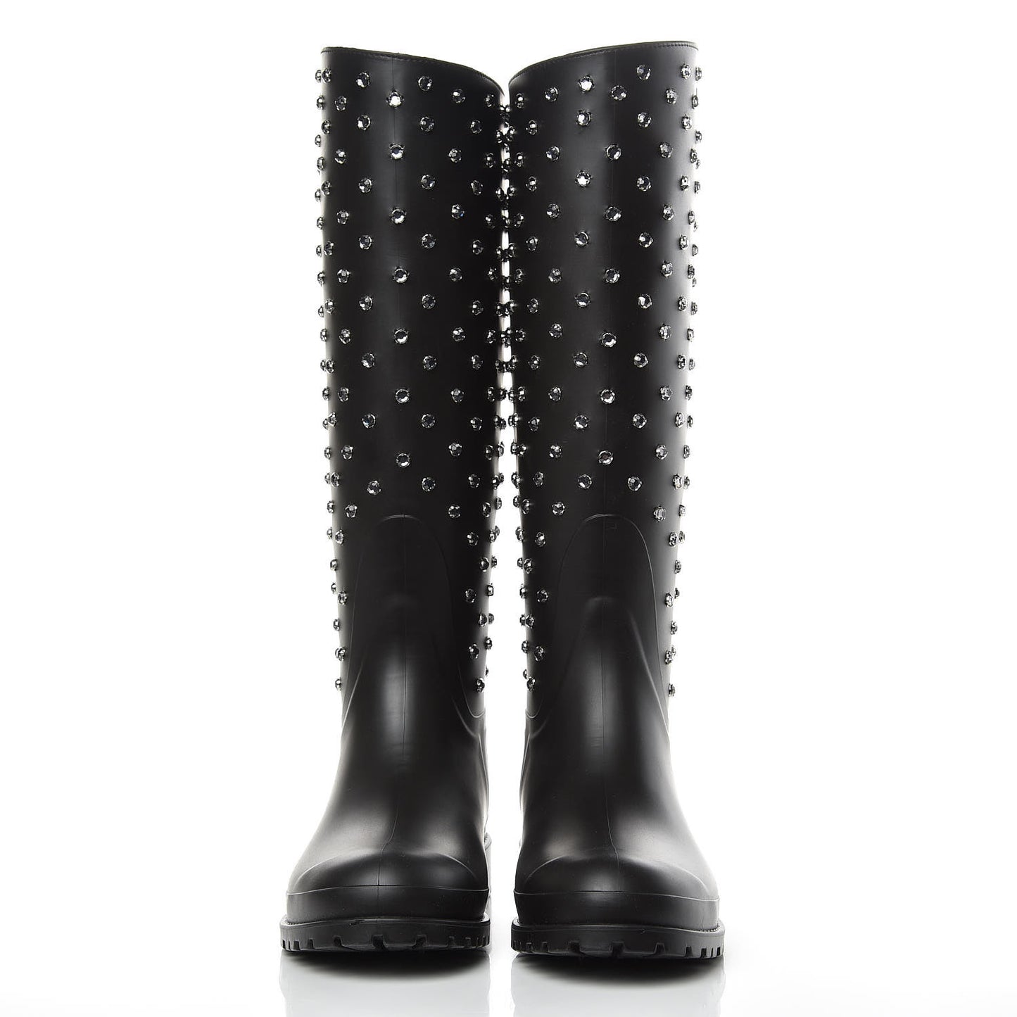 Rubber Crystal Rain Boots 36 Black